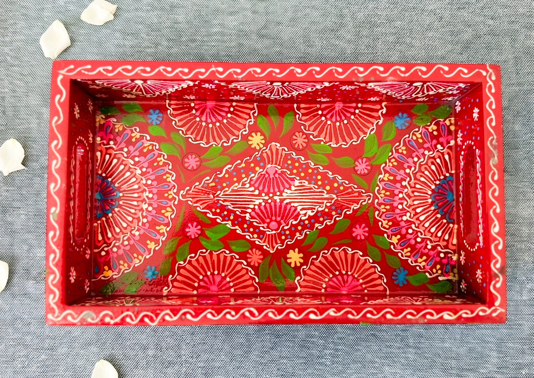 Hand Painted Boondi Truck Art Tray - Small, Red - Image 2